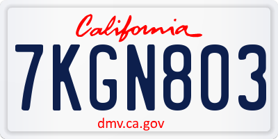 CA license plate 7KGN803
