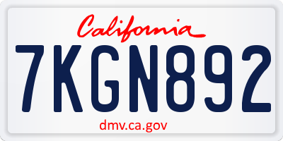 CA license plate 7KGN892