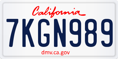 CA license plate 7KGN989