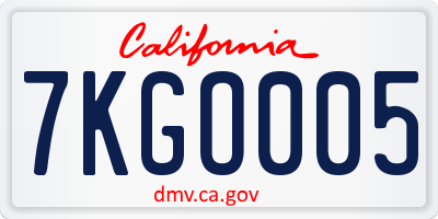 CA license plate 7KGO005