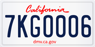 CA license plate 7KGO006