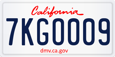 CA license plate 7KGO009