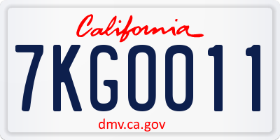 CA license plate 7KGO011