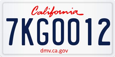 CA license plate 7KGO012