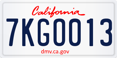 CA license plate 7KGO013