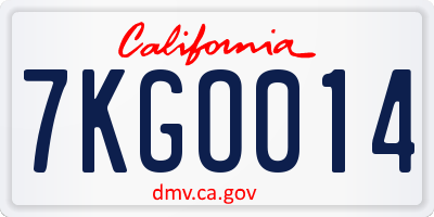 CA license plate 7KGO014