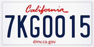 CA license plate 7KGO015