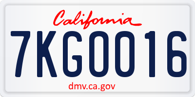 CA license plate 7KGO016