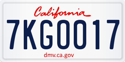 CA license plate 7KGO017