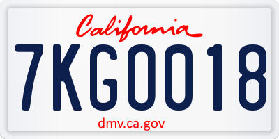 CA license plate 7KGO018