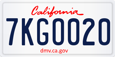 CA license plate 7KGO020