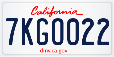 CA license plate 7KGO022