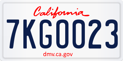 CA license plate 7KGO023