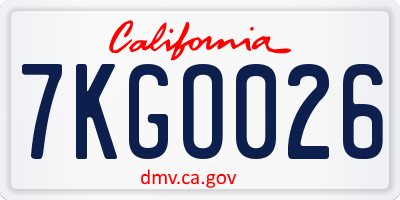 CA license plate 7KGO026