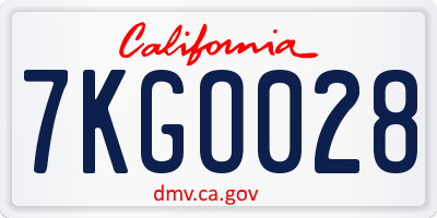 CA license plate 7KGO028