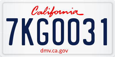 CA license plate 7KGO031