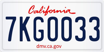 CA license plate 7KGO033