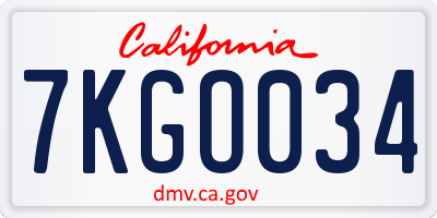 CA license plate 7KGO034