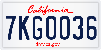 CA license plate 7KGO036