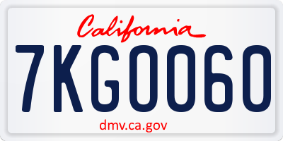 CA license plate 7KGO060