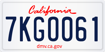 CA license plate 7KGO061