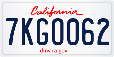 CA license plate 7KGO062