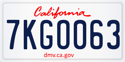 CA license plate 7KGO063