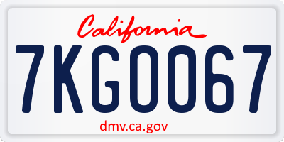 CA license plate 7KGO067