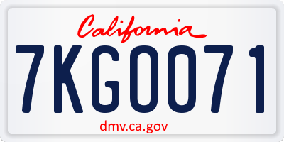 CA license plate 7KGO071