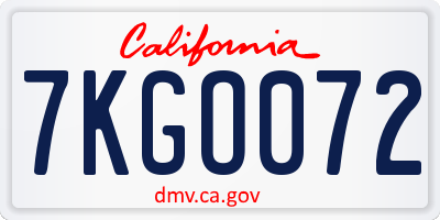 CA license plate 7KGO072