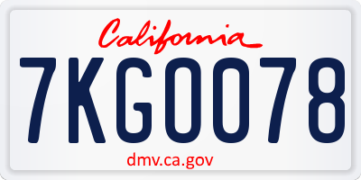 CA license plate 7KGO078