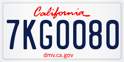 CA license plate 7KGO080