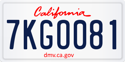 CA license plate 7KGO081