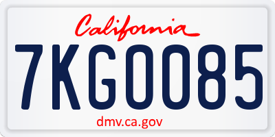 CA license plate 7KGO085