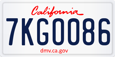 CA license plate 7KGO086