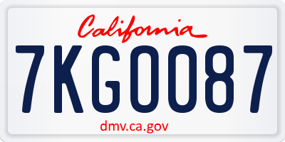 CA license plate 7KGO087
