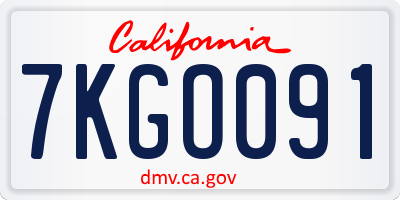 CA license plate 7KGO091