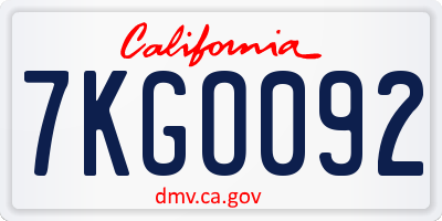 CA license plate 7KGO092