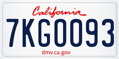 CA license plate 7KGO093