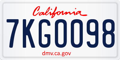 CA license plate 7KGO098