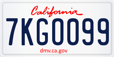 CA license plate 7KGO099
