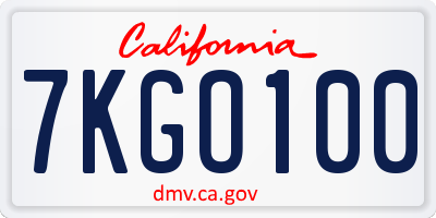 CA license plate 7KGO100