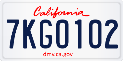 CA license plate 7KGO102