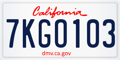 CA license plate 7KGO103
