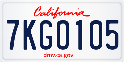 CA license plate 7KGO105