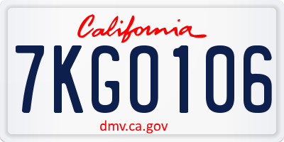 CA license plate 7KGO106