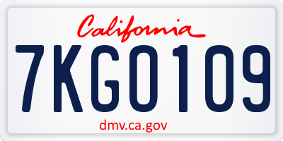 CA license plate 7KGO109