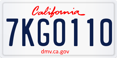 CA license plate 7KGO110