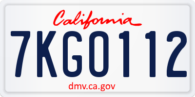 CA license plate 7KGO112