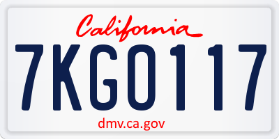 CA license plate 7KGO117